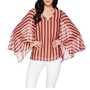 Trina Turk La Paz V Neck Multi Color Striped Top